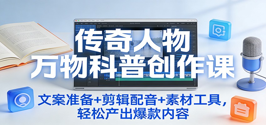 传奇人物万物科普创作课：文案准备+剪辑配音+素材工具，轻松产出爆款内容 - 佳梦网创 - 网创副业项目资源站-佳梦网创 - 网创副业项目资源站