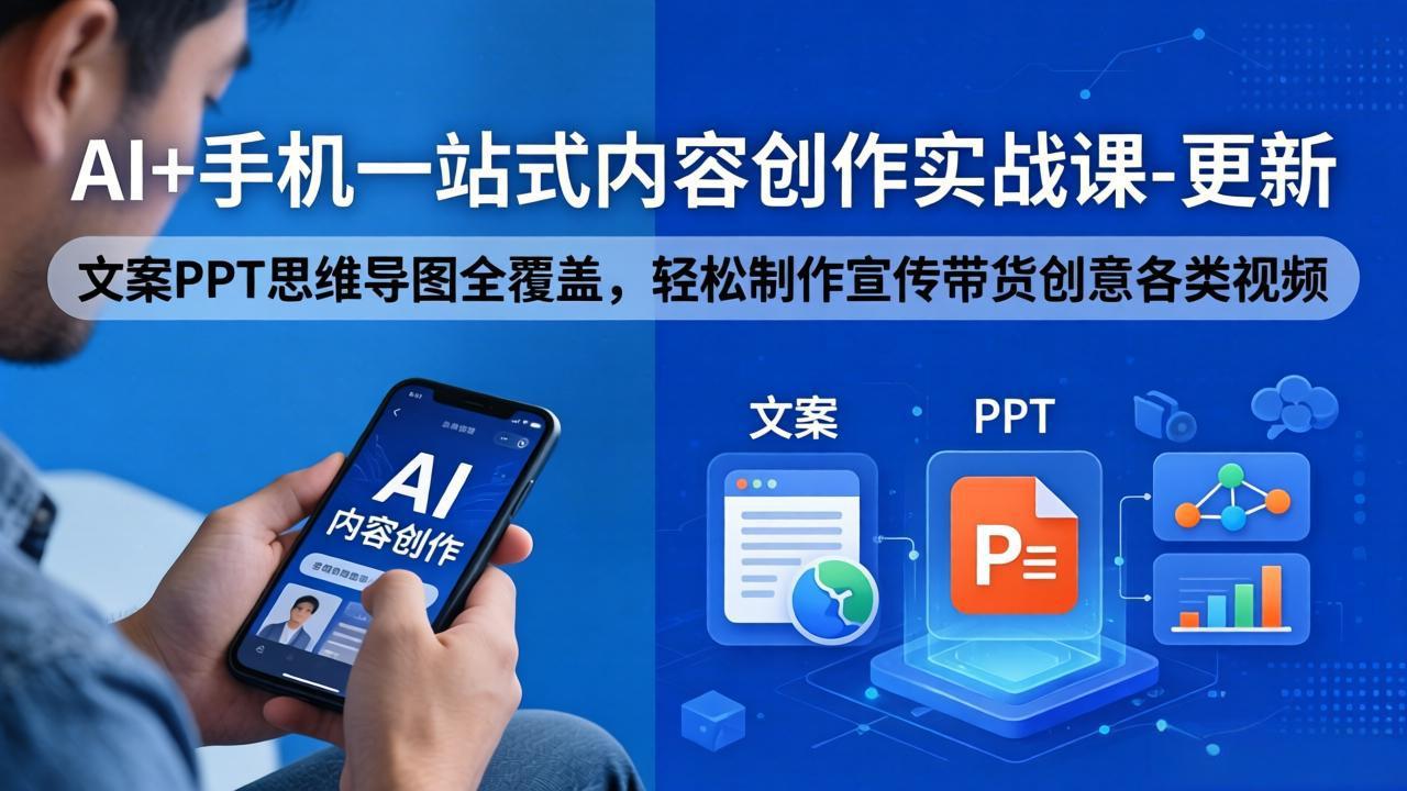 AI+手机一站式内容创作实战课-更新，文案PPT思维导图全覆盖，轻松制作宣传带货创意各类视频 - 佳梦网创 - 网创副业项目资源站-佳梦网创 - 网创副业项目资源站
