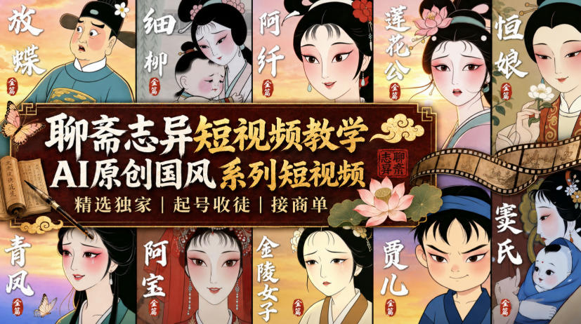 聊斋志异短视频教学，AI原创国风系列短视频，精选独家丨起号收徒丨接商单-佳梦网创 - 网创副业项目资源站