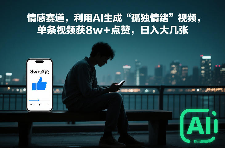 情感赛道，利用AI生成“孤独情绪”视频，单条视频获8w+点赞，日入大几张 - 佳梦网创 - 网创副业项目资源站-佳梦网创 - 网创副业项目资源站
