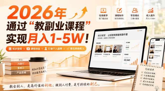 2026年通过“教副业课程”实现月入1-5W！毫无保留的全部教给你，长期稳定【揭秘】-佳梦网创 - 网创副业项目资源站