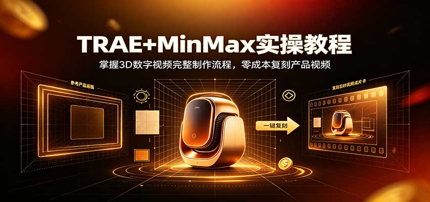TRAE+MinMax实操教程：3D数字视频完整制作流程，零成本复刻产品视频-佳梦网创 - 网创副业项目资源站