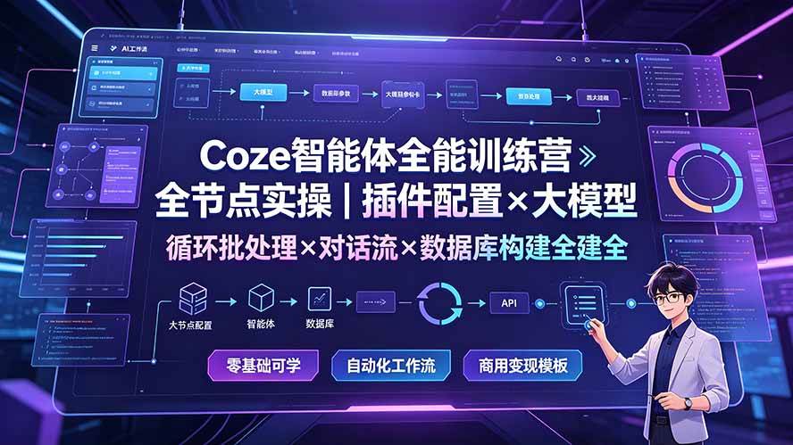 （19324期）Coze智能体全能训练营：全节点实操｜插件配置×大模型×循环批处理×对话流×数据库构建全教学 - 佳梦网创 - 网创副业项目资源站-佳梦网创 - 网创副业项目资源站