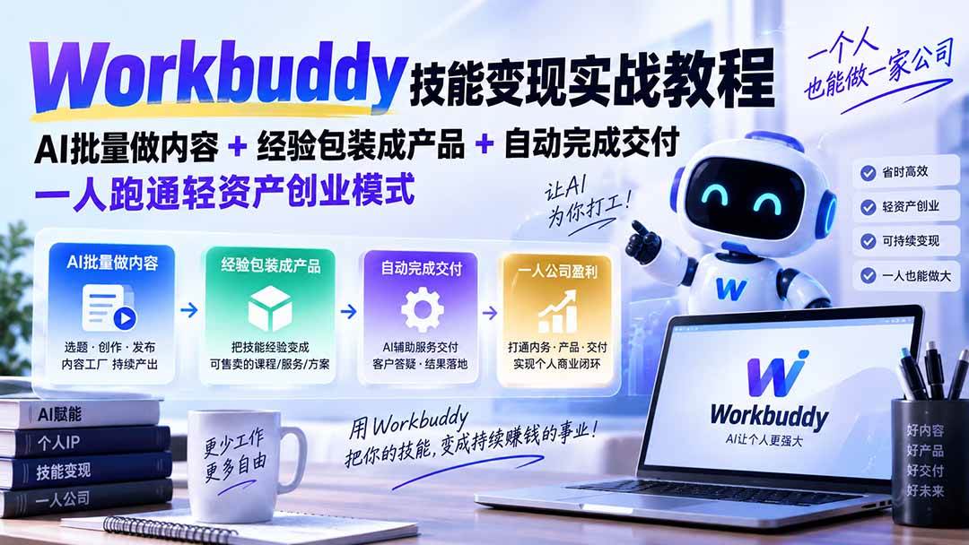 (20492期)Workbuddy技能变现实战教程:AI批量做内容+经验包装成产品+自动完成交付,一人跑通轻资产创业模式-佳梦网创 - 网创副业项目资源站