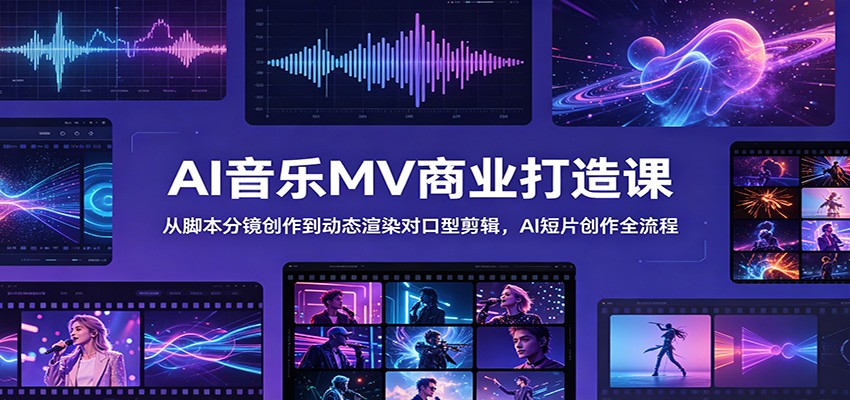 AI音乐MV商业打造课：从脚本分镜创作到动态渲染对口型剪辑，AI短片创作全流程 - 佳梦网创 - 网创副业项目资源站-佳梦网创 - 网创副业项目资源站