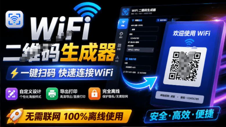 完全离线使用！WiFi二维码生成器，一键扫码快速连接WiFi，支持自定义风格导出WiFi二维码生成器 - 佳梦网创 - 网创副业项目资源站-佳梦网创 - 网创副业项目资源站