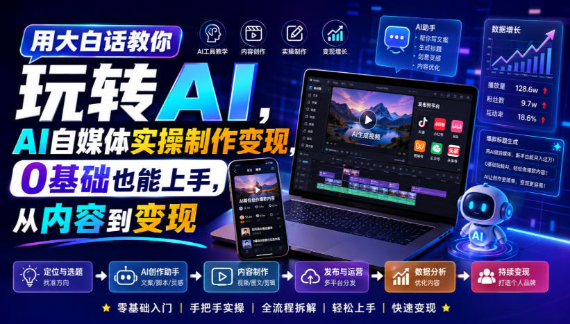 用大白话教你玩转AI,AI自媒体实操制作变现,0基础也能上手,从内容到变现-佳梦网创 - 网创副业项目资源站