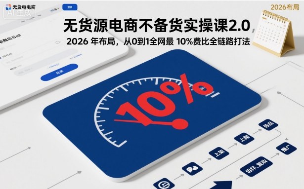 无货源电商不备货实操课2.0，2026年布局，从0到1全网最低10%费比全链路打法【更新26年6月16日】-佳梦网创 - 网创副业项目资源站