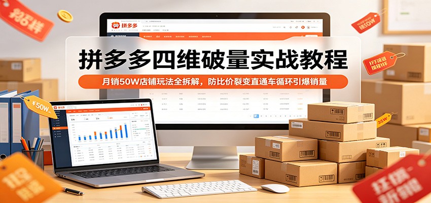 拼多多四维破量实战教程：月销50W店铺玩法全拆解，防比价裂变直通车循环引爆销量 - 佳梦网创 - 网创副业项目资源站-佳梦网创 - 网创副业项目资源站