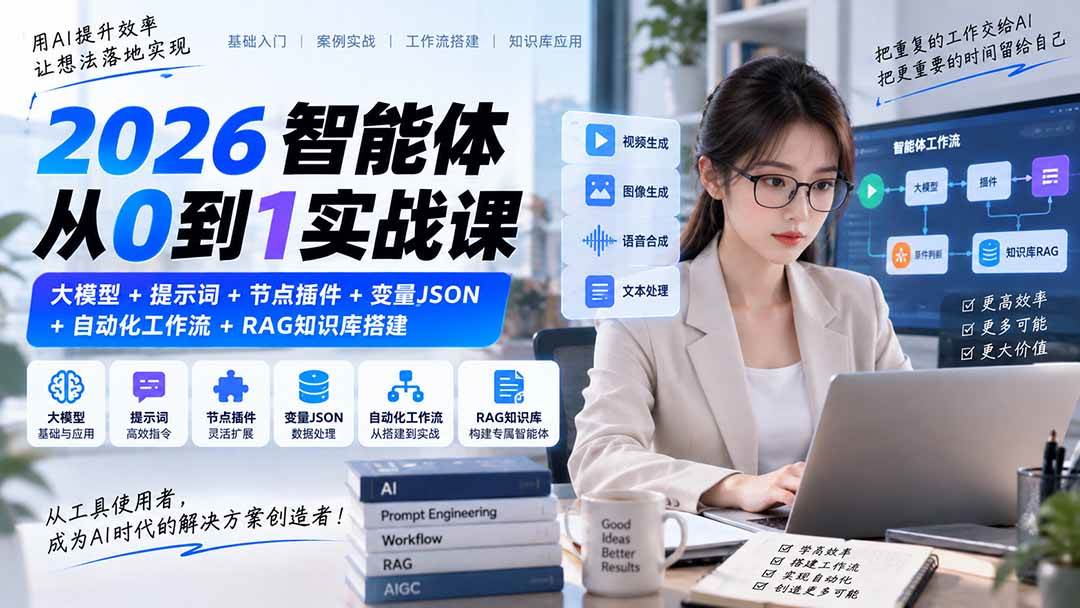 （20546期）2026智能体从0到1实战课｜大模型+提示词+节点插件+变量JSON+自动化工作流+RAG知识库搭建-佳梦网创 - 网创副业项目资源站