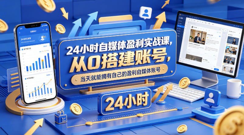 24小时自媒体盈利实战课，从0搭建账号，当天就能拥有自己的盈利自媒体账号 - 佳梦网创 - 网创副业项目资源站-佳梦网创 - 网创副业项目资源站