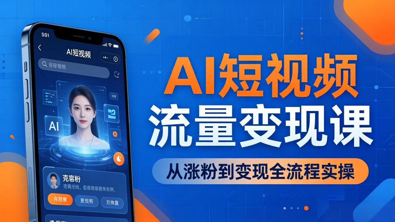 AI短视频流量变现课：一部手机玩转数字人克隆+爆款制作，从涨粉到变现全流程实操 - 佳梦网创 - 网创副业项目资源站-佳梦网创 - 网创副业项目资源站
