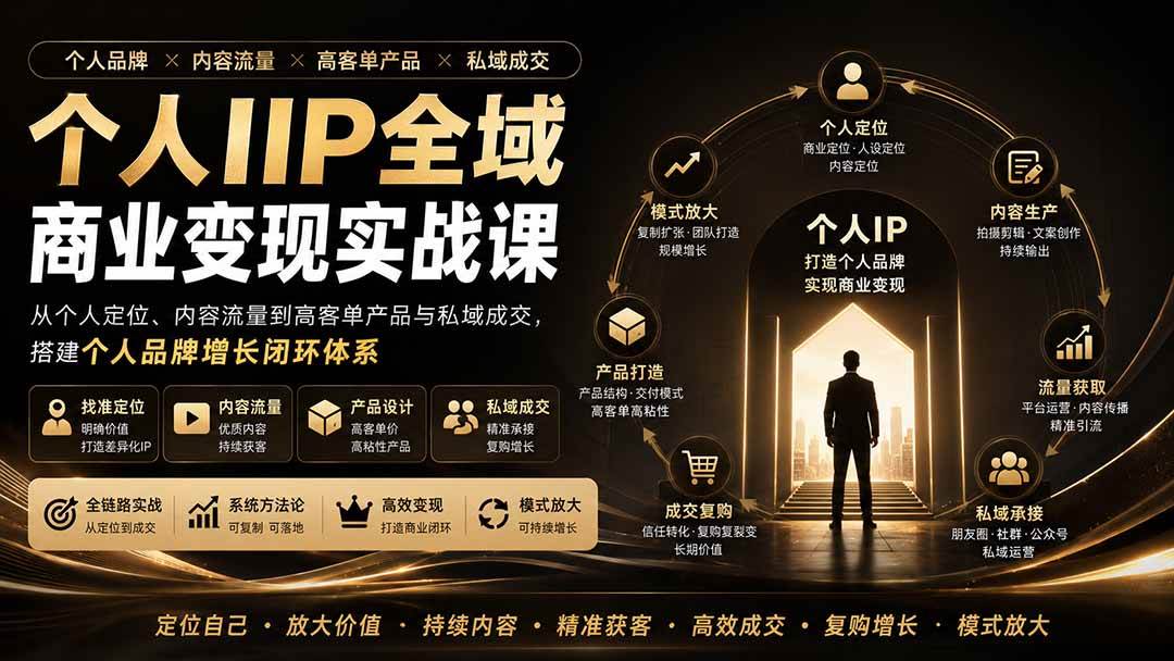（20024期）个人IIP全域商业变现实战课 (无水印)：从个人定位、内容流量到高客单产品与私域成交，搭建个人品牌增长闭环体系-佳梦网创 - 网创副业项目资源站