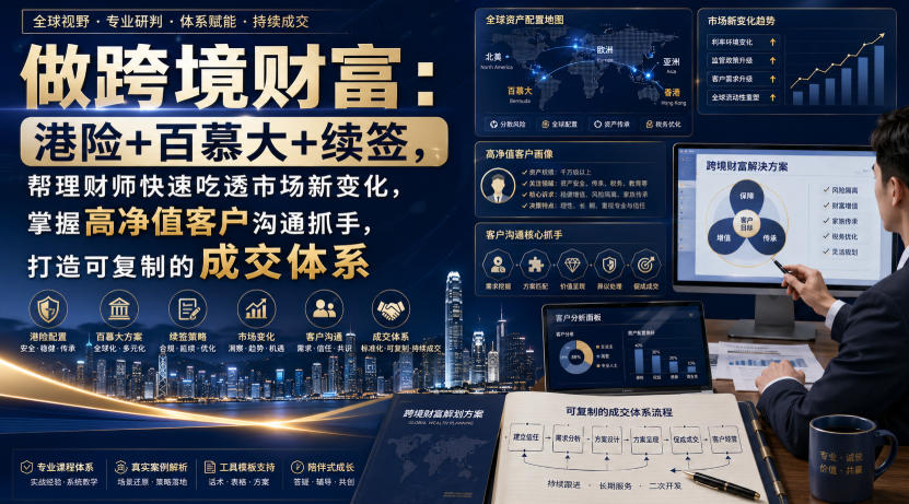 做跨境财富:港险+百慕大+续签,帮理财师快速吃透市场新变化,掌握高净值客户沟通抓手,打造可复制的成交体系-佳梦网创 - 网创副业项目资源站
