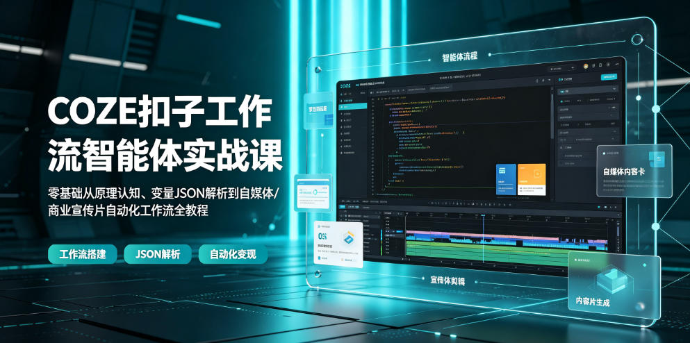 COZE扣子工作流智能体实战课｜零基础从原理认知、变量JSON解析到自媒体/商业宣传片自动化工作流全教程 - 佳梦网创 - 网创副业项目资源站-佳梦网创 - 网创副业项目资源站
