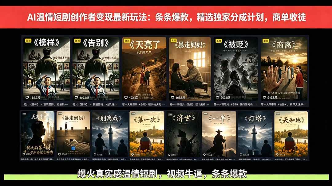 (18748期)AI温情短剧创作者变现最新玩法:视频牛逼,条条爆款,精选独家分成计划,商单收徒 (18748期)AI温情短剧创作者变现最新玩法:视频牛逼,条条爆款,精选独家分成计划,商单收徒