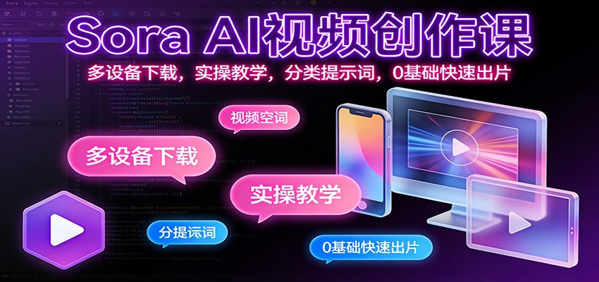 Sora AI视频创作课：多设备下载，实操教学，分类提示词，0基础快速出片 - 佳梦网创 - 网创副业项目资源站-佳梦网创 - 网创副业项目资源站