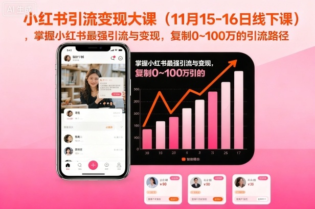 小红书引流变现大课（11月15-16日线下课），掌握小红书最强引流与变现，复制0~100万的引流路径 - 佳梦网创 - 网创副业项目资源站-佳梦网创 - 网创副业项目资源站