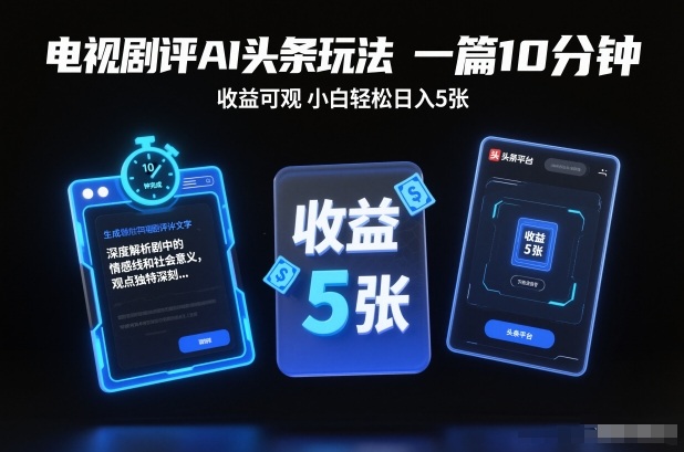电视剧评AI头条玩法，一篇10分钟，收益可观，小白轻松日入5张+【独家】 - 佳梦网创 - 网创副业项目资源站-佳梦网创 - 网创副业项目资源站