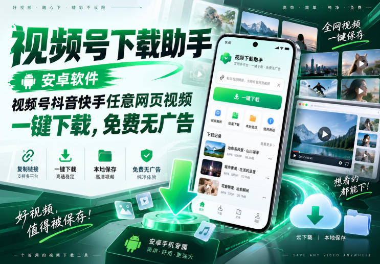 视频号下载助手，安卓软件，视频号抖音快手任意网页视频，一键下载，免费无广告-佳梦网创 - 网创副业项目资源站
