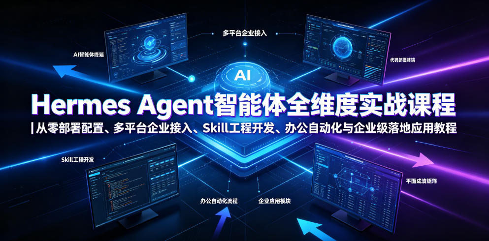 Hermes Agent智能体全维度实战课程｜从零部署配置、多平台企业接入、Skill工程开发、办公自动化与企业级落地应用教程 - 佳梦网创 - 网创副业项目资源站-佳梦网创 - 网创副业项目资源站