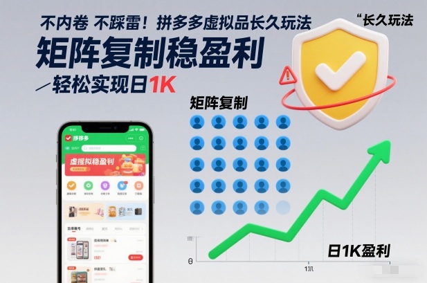 不内卷不踩雷！拼多多虚拟品长久玩法，矩阵复制稳盈利，轻松实现日1K【揭秘】 - 佳梦网创 - 网创副业项目资源站-佳梦网创 - 网创副业项目资源站