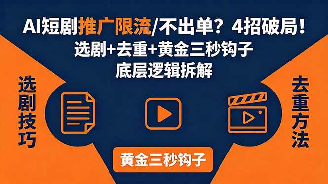 (18253期)AI短剧推广总被限流、不出单?4招选剧+去重技巧+黄金三秒钩子,手把手拆解底层逻辑 (18253期)AI短剧推广总被限流、不出单?4招选剧+去重技巧+黄金三秒钩子,手把手拆解底层逻辑