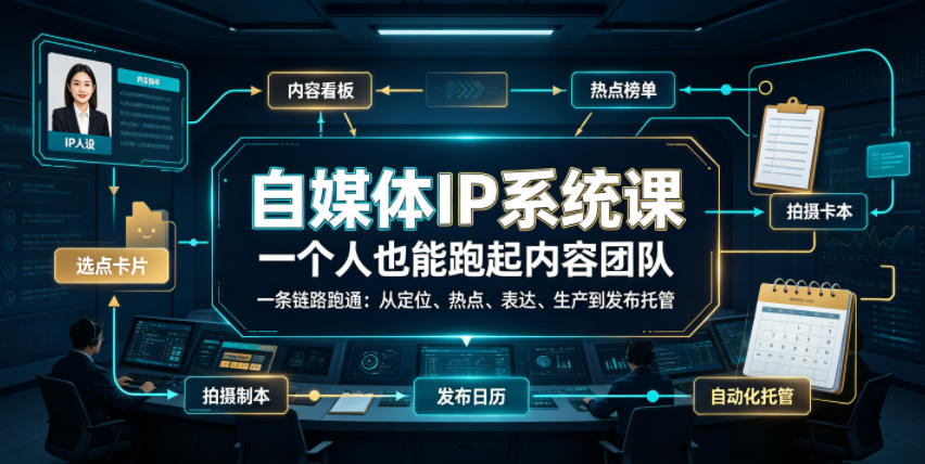 自媒体IP系统课,一个人也能跑起内容团队,一条链路跑通,从定位、热点、表达、生产到发布托管 自媒体IP系统课,一个人也能跑起内容团队,一条链路跑通,从定位、热点、表达、生产到发布托管