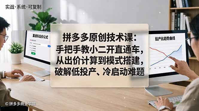 拼多多原创技术课:手把手教小二开直通车,从出价计算到模式搭建,破解低投产、冷启动难题-佳梦网创 - 网创副业项目资源站