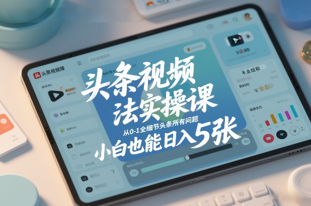 头条视频玩法实操课，从0-1全细节头条所有问题，小白也能日入5张 - 佳梦网创 - 网创副业项目资源站-佳梦网创 - 网创副业项目资源站