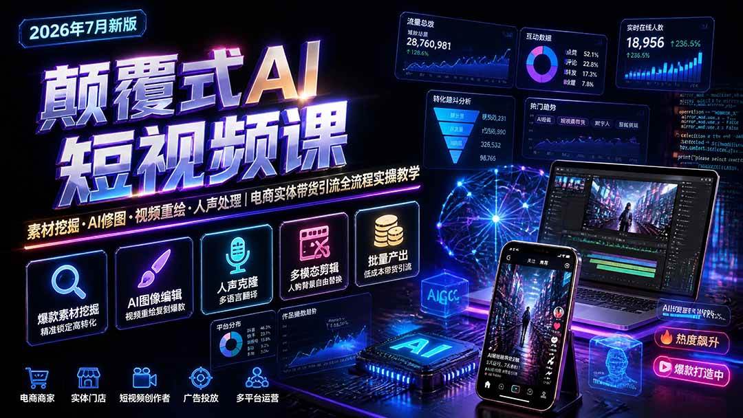 （19630期）颠覆式AI短视频课｜素材挖掘，AI修图，视频重绘，人声处理｜电商实体带货引流全流程实操教学-佳梦网创 - 网创副业项目资源站