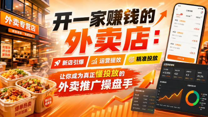 开一家賺钱的外卖店:新店引爆·运营提效·精准投放,让你成为真正懂投放的外卖推广操盘手-佳梦网创 - 网创副业项目资源站