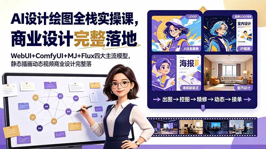 (19244期)AI设计绘图全栈实操课,WebUI+ComfyUI+MJ+Flux四大主流模型,静态插画动态视频商业设计完整落地教程 (19244期)AI设计绘图全栈实操课,WebUI+ComfyUI+MJ+Flux四大主流模型,静态插画动态视频商业设计完整落地教程