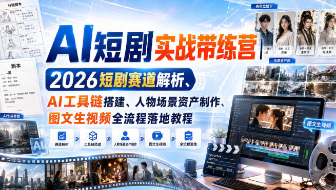 AI短剧实战带练营|2026短剧赛道解析、AI工具链搭建、人物场景资产制作、图文生视频全流程落地教程-佳梦网创 - 网创副业项目资源站