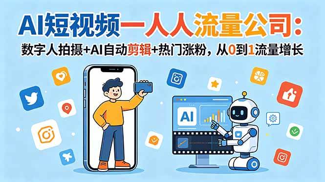 (18864期)AI短视频一人流量公司:数字人拍摄+AI自动剪辑+热门涨粉,从0到1流量增长 (18864期)AI短视频一人流量公司:数字人拍摄+AI自动剪辑+热门涨粉,从0到1流量增长