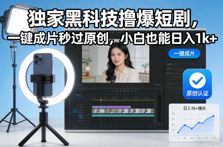 独家黑科技撸爆短剧，一键成片秒过原创，小白也能日入1k+【揭秘】 - 佳梦网创 - 网创副业项目资源站-佳梦网创 - 网创副业项目资源站
