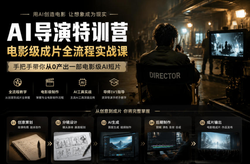 AI导演特训营,电影级成片全流程实战课,手把手带你从0产出一部电影级AI短片-佳梦网创 - 网创副业项目资源站