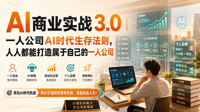 AI商业实战3.0|一人公司AI时代生存法则,人人都能打造属于自己的一人公司-佳梦网创 - 网创副业项目资源站