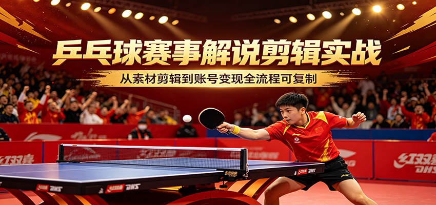 乒乓球赛事解说剪辑实战，从素材剪辑到账号变现全流程可复制-佳梦网创 - 网创副业项目资源站