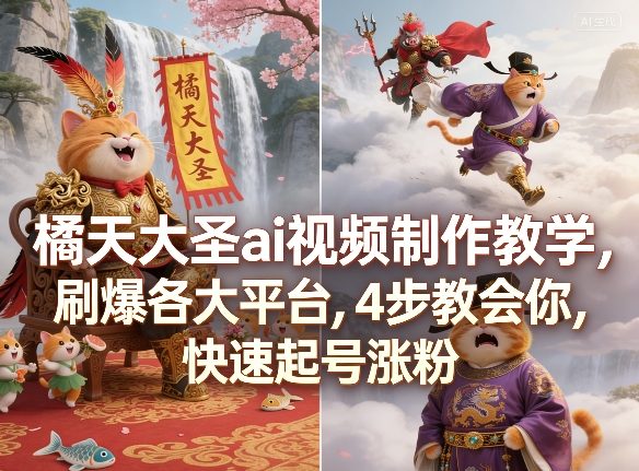 橘天大圣ai视频制作教学，刷爆各大平台，4步教会你，快速起号涨粉 - 佳梦网创 - 网创副业项目资源站-佳梦网创 - 网创副业项目资源站