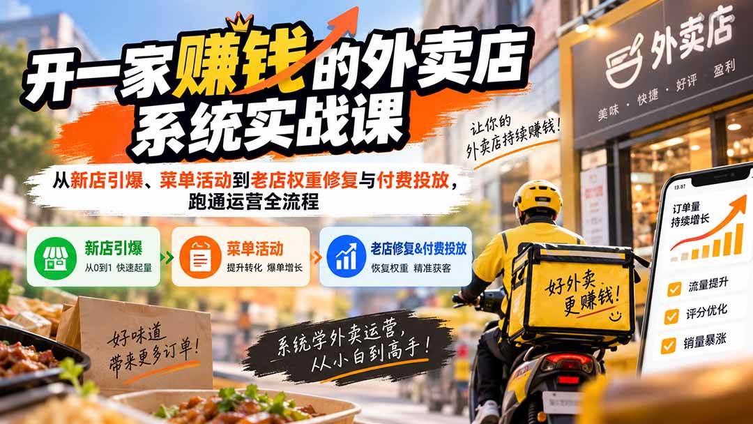 （20258期）开一家赚钱的外卖店系统实战课：从新店引爆、菜单活动到老店权重修复与付费投放，跑通运营全流程-佳梦网创 - 网创副业项目资源站