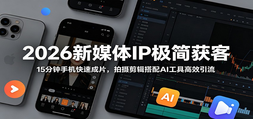 2026新媒体IP极简获客:15分钟手机快速成片,拍摄剪辑搭配AI工具高效引流-佳梦网创 - 网创副业项目资源站