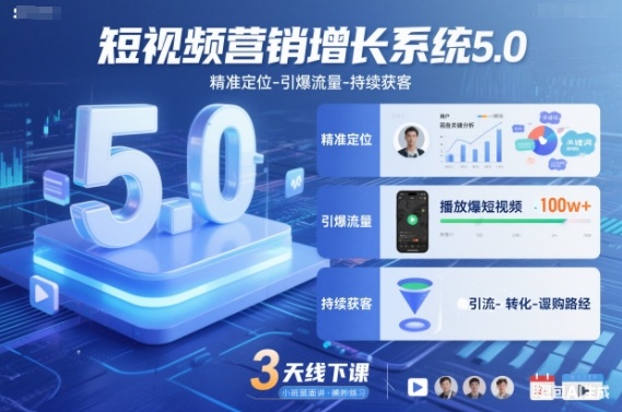 短视频营销增长系统5.0，精准定位-引爆流量-持续获客，3天线下课（音频+图片） - 佳梦网创 - 网创副业项目资源站-佳梦网创 - 网创副业项目资源站