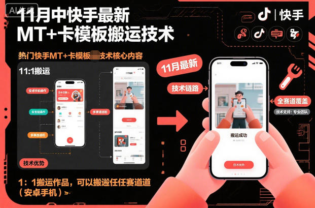 11月中快手最新MT+卡模板搬运技术，1：1搬运作品，可以搬运任何赛道（安卓手机）-佳梦网创 - 网创副业项目资源站