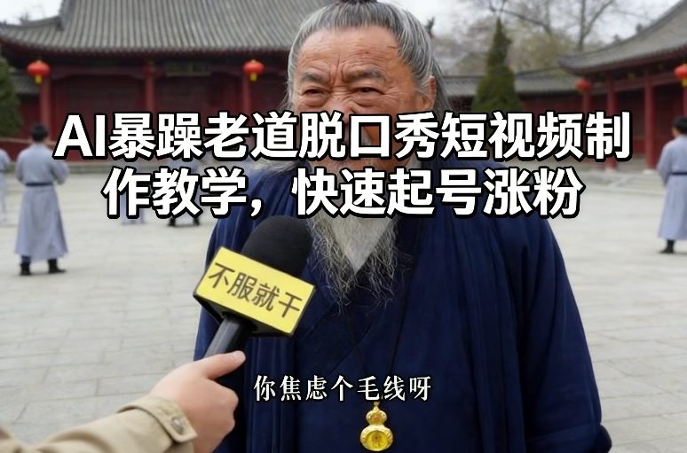 AI暴躁老道脱口秀短视频制作教学，快速起号涨粉-佳梦网创 - 网创副业项目资源站