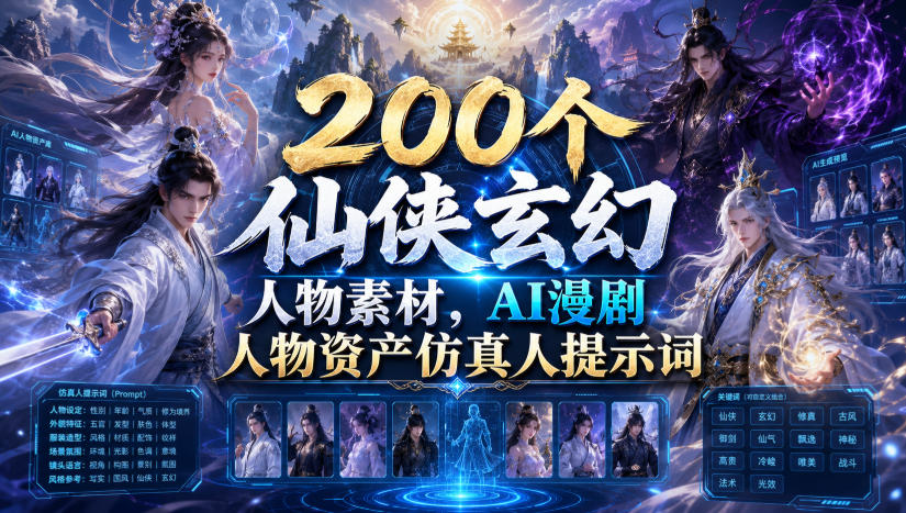 200个仙侠玄幻人物素材，AI漫剧人物资产仿真人提示词 - 佳梦网创 - 网创副业项目资源站-佳梦网创 - 网创副业项目资源站