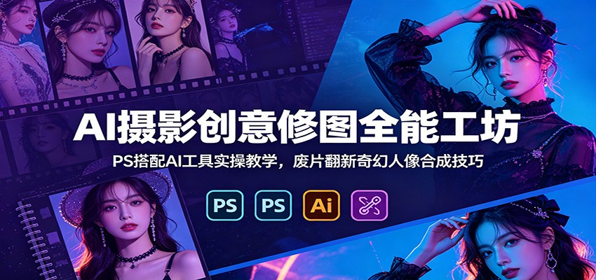 AI摄影创意修图全能工坊:PS搭配AI工具实操教学,废片翻新奇幻人像合成技巧 AI摄影创意修图全能工坊:PS搭配AI工具实操教学,废片翻新奇幻人像合成技巧