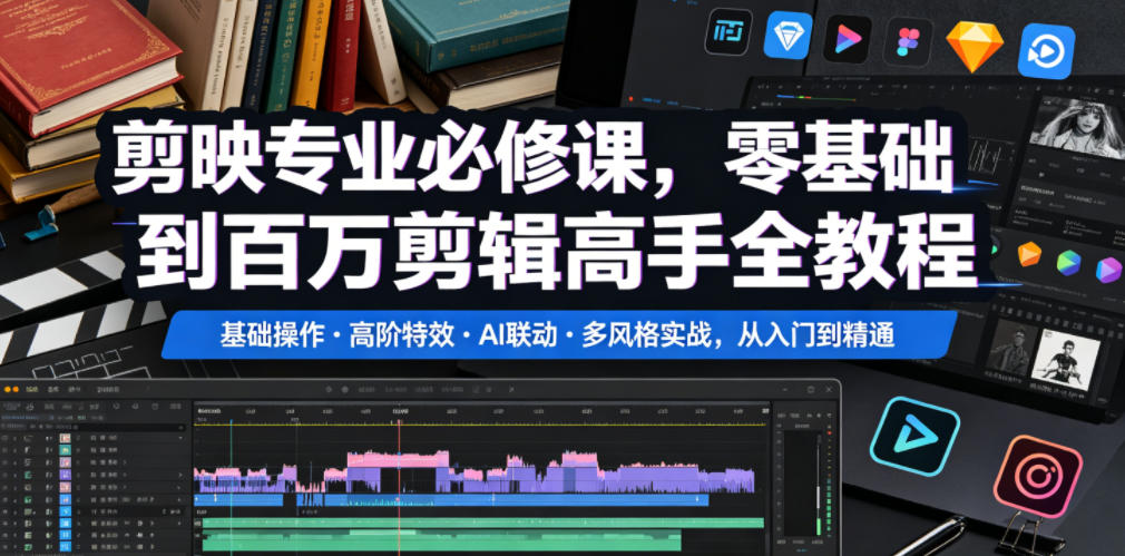 剪映专业必修课,零基础到百万剪辑高手全教程,基础操作・高阶特效・AI联动・多风格实战,从入门到精通-佳梦网创 - 网创副业项目资源站