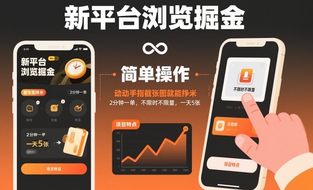 新平台浏览掘金,动动手指截张图就能挣米,2分钟一单,不限时不限量,一天5张【揭秘】-佳梦网创 - 网创副业项目资源站