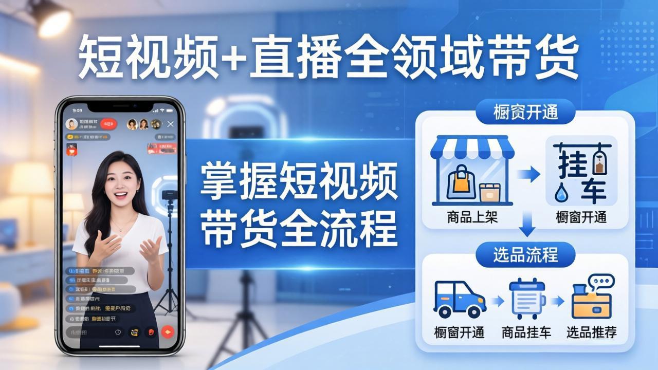 短视频+直播全领域带货：掌握橱窗开通、挂车、选品、爆款文案改编等短视频带货全流程 - 佳梦网创 - 网创副业项目资源站-佳梦网创 - 网创副业项目资源站